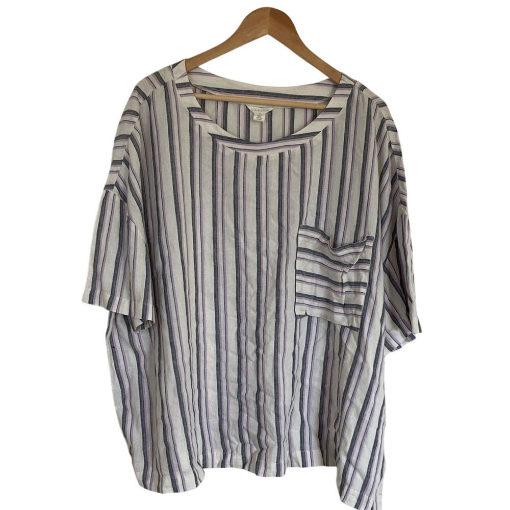 Caslon Womens Short Sleeve Linen Blend Shirt 2X Lavender‎ White Grey Lagenlook